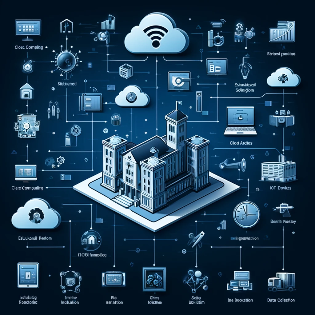 DALL·E 2025-04-16 14.14.53 - Create a digital diagram illustrating the architecture of an educational industry solution. The diagram should depict a smart campus management system.webp